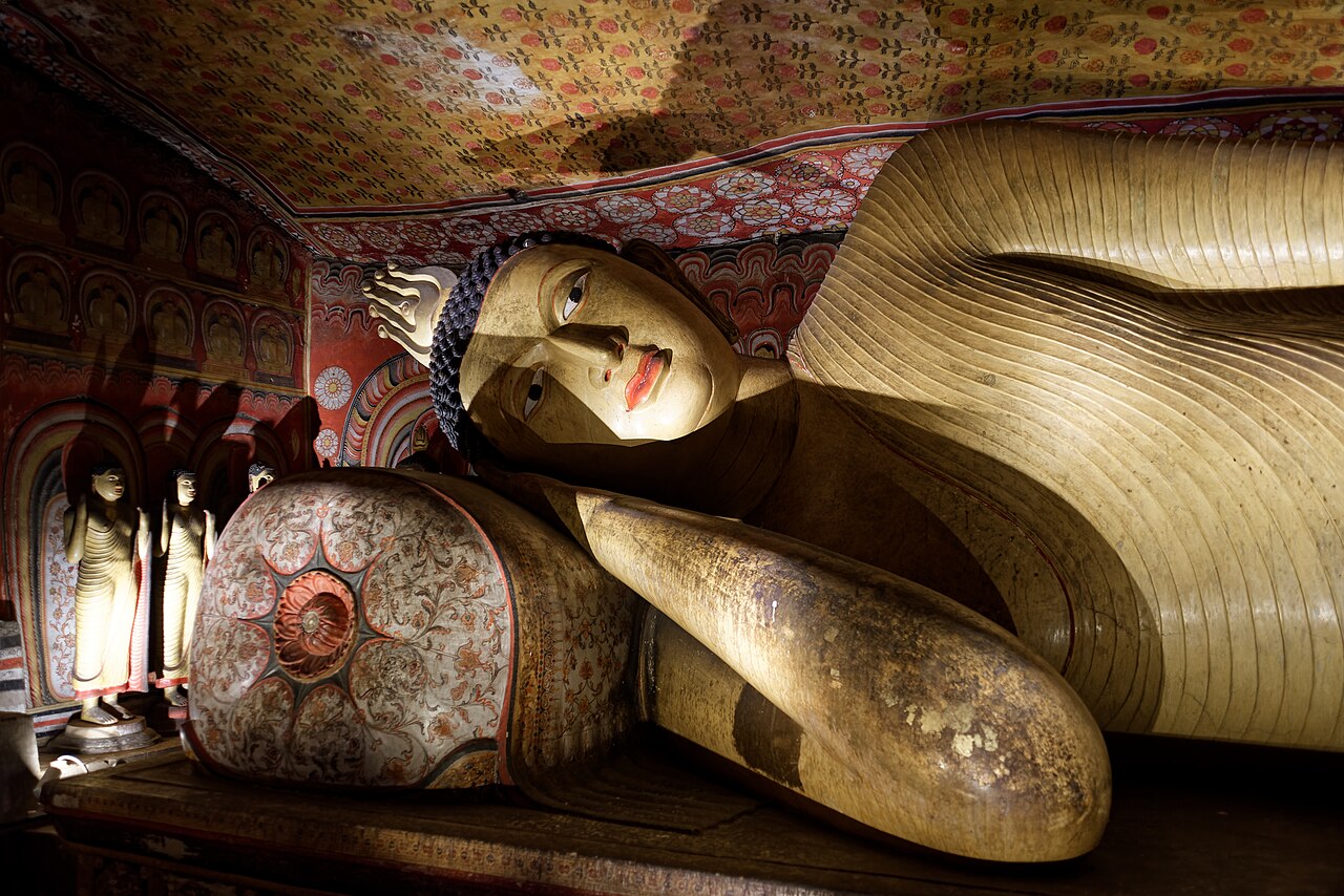 Dambulla Cave Temple reclining Buddha, a stop on the drive from the airport to Sigiriya