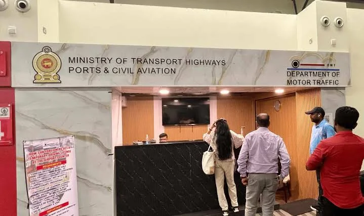 DMT Department of Motor Traffic counter in the Airport Lobby at Bandaranaike International Airport, Sri Lanka, where a temporary driving permit is issued 24/7
