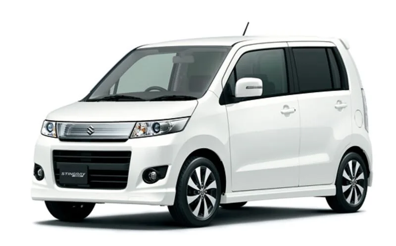 Front view of a white Suzuki Wagon R Stingray available for rent in Sri Lanka